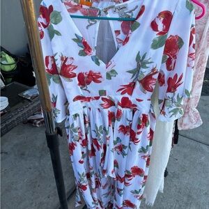 J for Justify White Dress with Red and Green Floral Design
